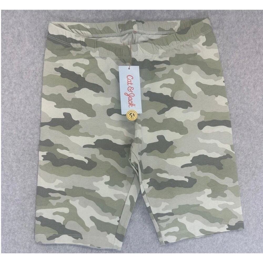 Cat & Jack Girls Shorts Sage Green Camo XL 14/16 Stretch Bike Cotton Blend